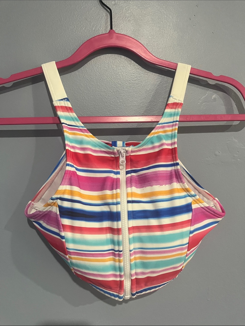 Striped Front-Zip Swim Camisole in Multicolor